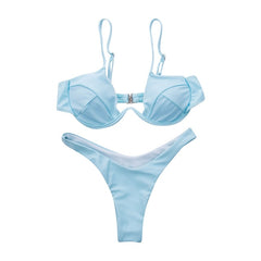 Women Fashion Padded Bra Bikini Set Swimsuit Ladies Solid
