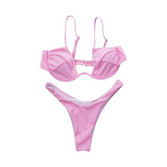 Women Fashion Padded Bra Bikini Set Swimsuit Ladies Solid