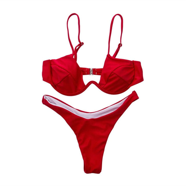 Women Fashion Padded Bra Bikini Set Swimsuit Ladies Solid