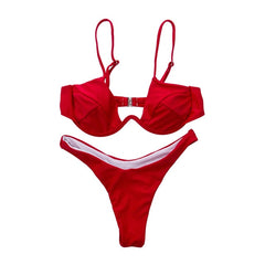 Women Fashion Padded Bra Bikini Set Swimsuit Ladies Solid