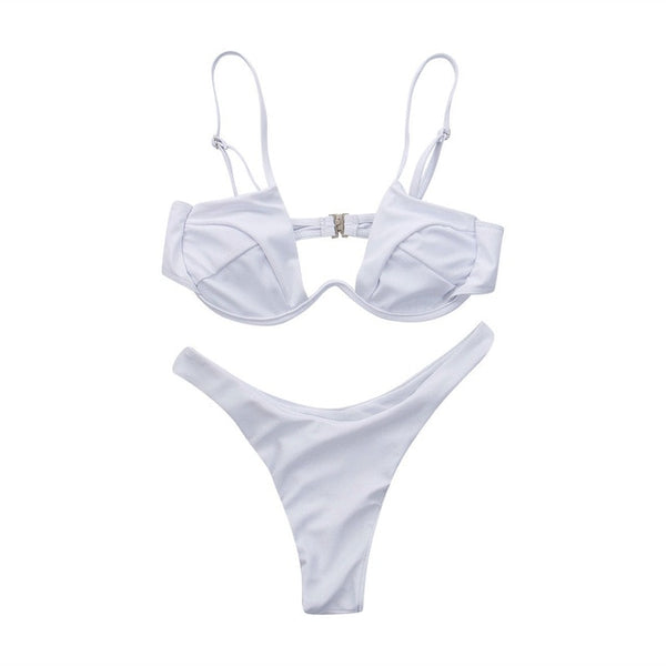 Women Fashion Padded Bra Bikini Set Swimsuit Ladies Solid