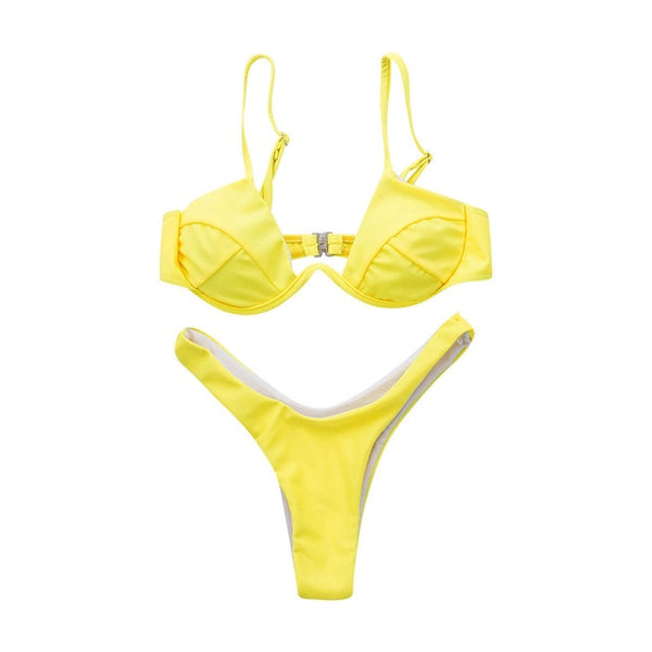 Women Fashion Padded Bra Bikini Set Swimsuit Ladies Solid