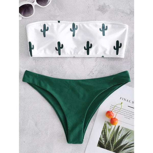 Bikin Bandeau swimwear women push up swimsuit female Cactus Print