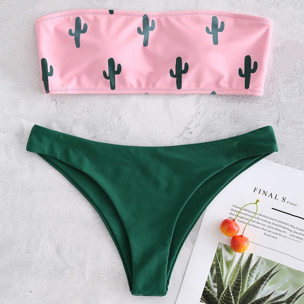 Bikin Bandeau swimwear women push up swimsuit female Cactus Print