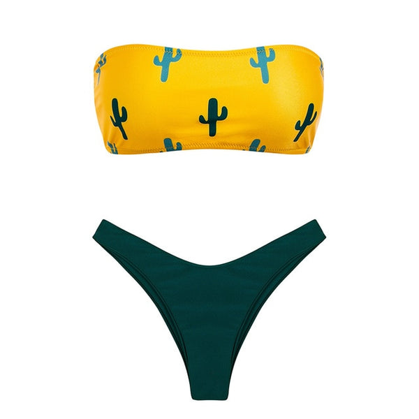 Bikin Bandeau swimwear women push up swimsuit female Cactus Print