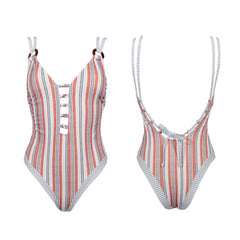 Summer Beachwear Sexy Low Cut One Piece Women Swimsuit Deep V