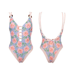 Summer Beachwear Sexy Low Cut One Piece Women Swimsuit Deep V