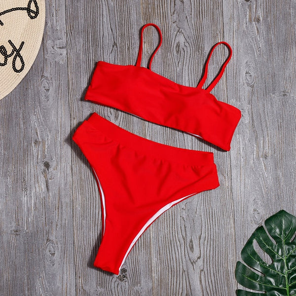 Sólido alto cintura Bikini Sexy leopardo Bikinis mujeres estampado