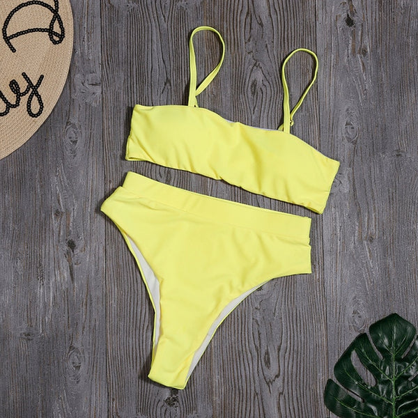 Sólido alto cintura Bikini Sexy leopardo Bikinis mujeres estampado