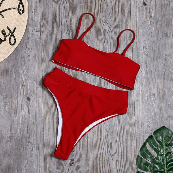 Sólido alto cintura Bikini Sexy leopardo Bikinis mujeres estampado