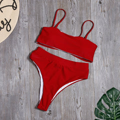 Sólido alto cintura Bikini Sexy leopardo Bikinis mujeres estampado