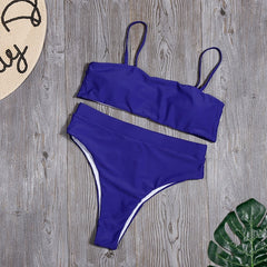 Sólido alto cintura Bikini Sexy leopardo Bikinis mujeres estampado
