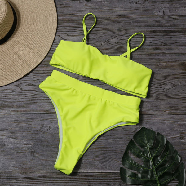 Sólido alto cintura Bikini Sexy leopardo Bikinis mujeres estampado