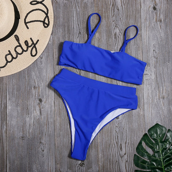 Sólido alto cintura Bikini Sexy leopardo Bikinis mujeres estampado
