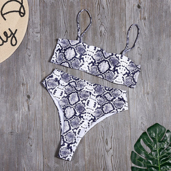 Sólido alto cintura Bikini Sexy leopardo Bikinis mujeres estampado