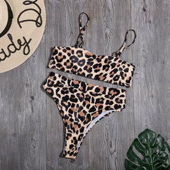 Sólido alto cintura Bikini Sexy leopardo Bikinis mujeres estampado