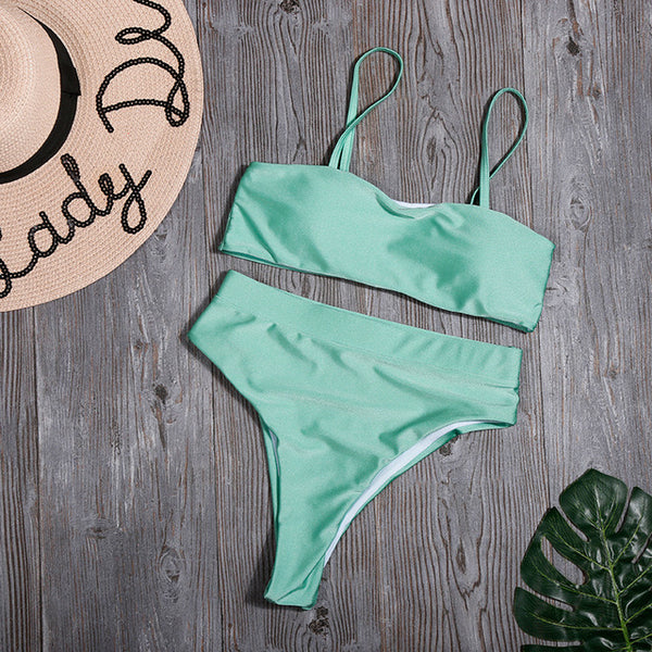 Sólido alto cintura Bikini Sexy leopardo Bikinis mujeres estampado