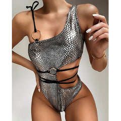 New Sexy White One Piece Swimsuit Women Cut Out Swimwear Push Up