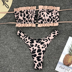 Sexy pink swimwear women bathing suit Bandeau bikinis