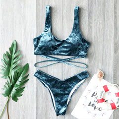 Peachtan High waist swimsuit female Plaid mesh bikini set