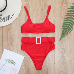 Peachtan High waist swimsuit female Plaid mesh bikini set