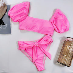 Peachtan High waist swimsuit female Plaid mesh bikini set