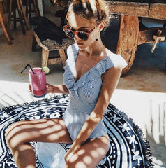 Sexy traje de baño a rayas para mujeres push up de una pieza traje de baño