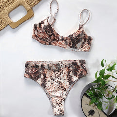 Sexy snake print bikini set new High waist swimwear women