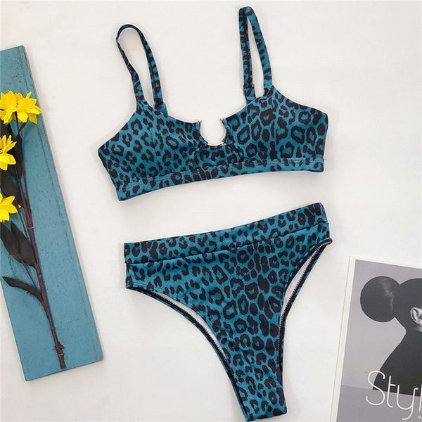 Sexy snake print bikini set new High waist swimwear women