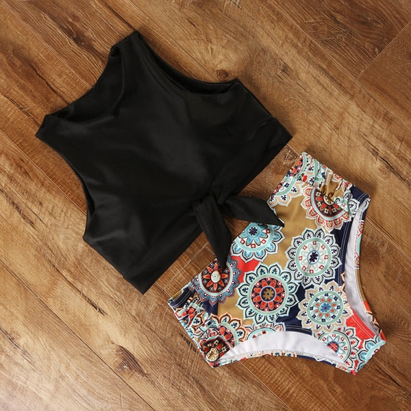 Bikini de cintura alta, traje de baño de leopardo para mujer, Bikini